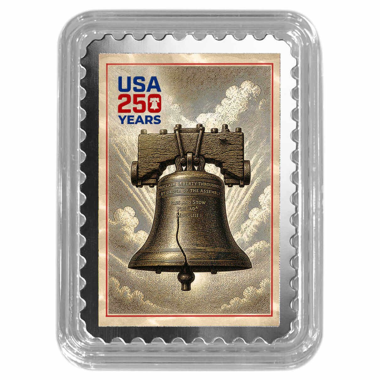 BELL STAMP WEAR KAWERALL 【S】 Stamp 250th | Liberty Bell 1/10th oz Silver Colorized Bar