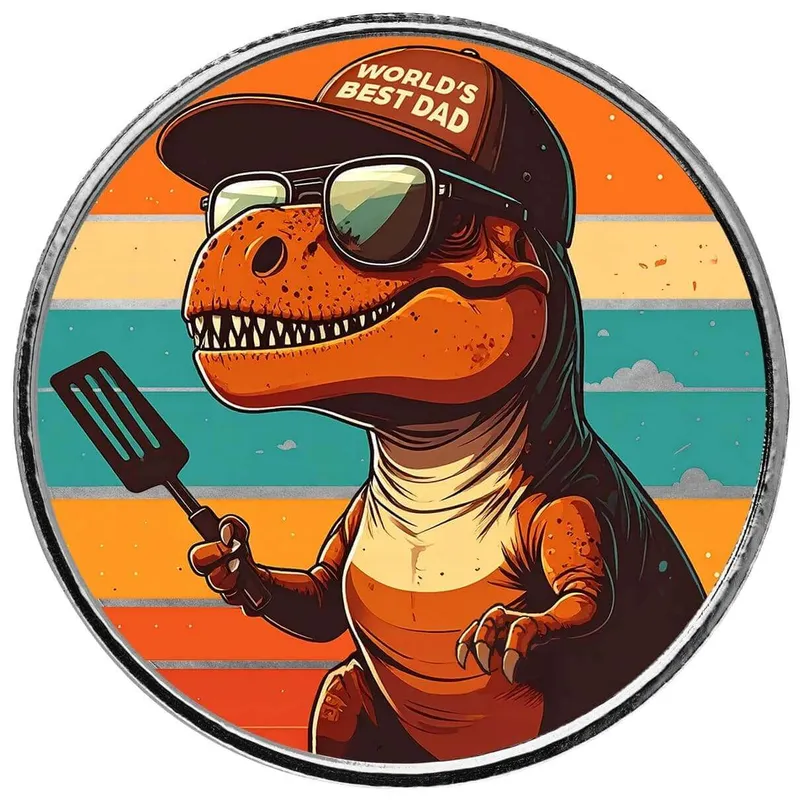 World’s Best Dino Dad 1 Oz Silver Colorized Round