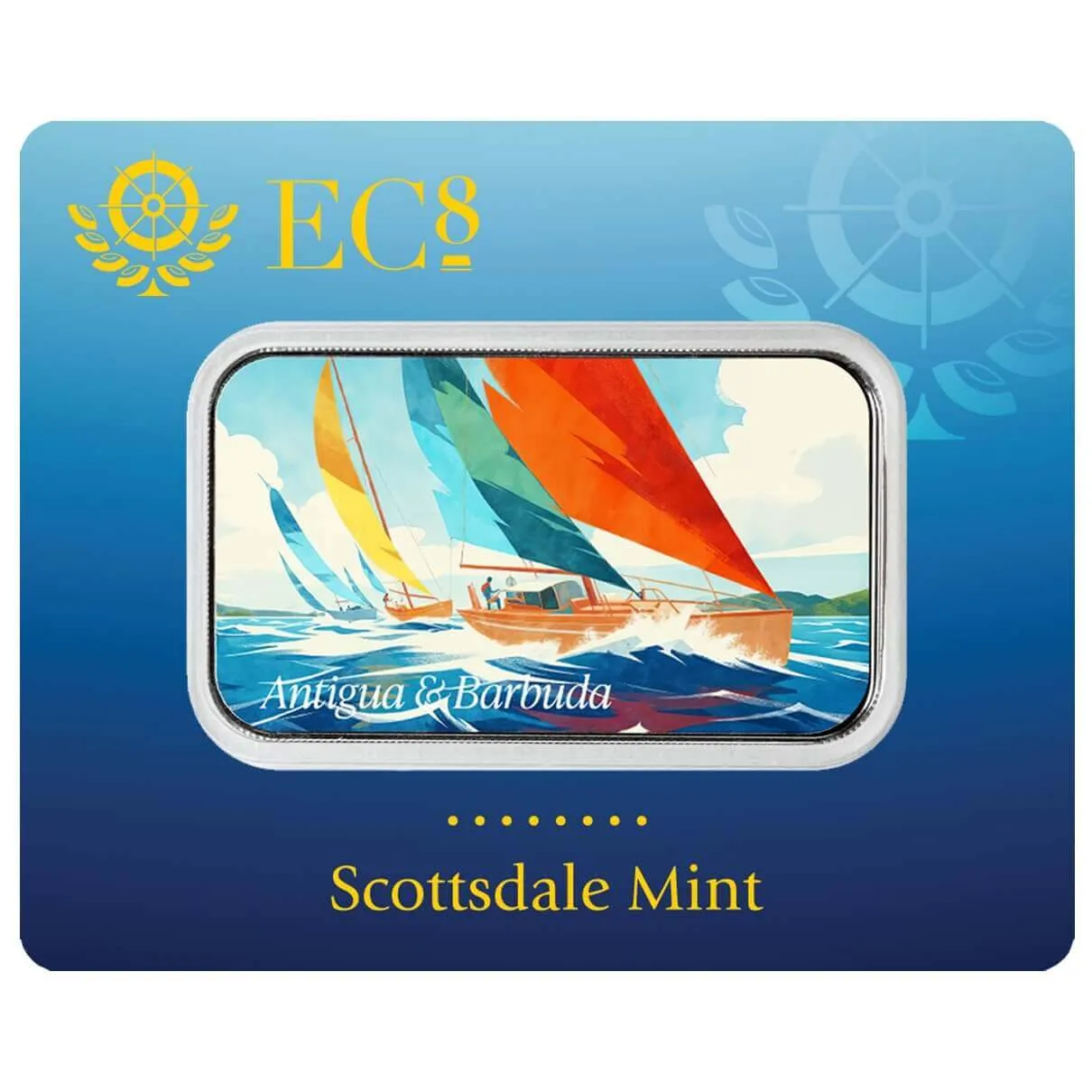 2025 EC8 Antigua &amp;#038; Barbuda | Sailing Ships 1 oz Silver Colorized Coin Bar