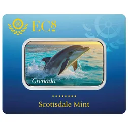 2025 Ec8 Grenada Dolphin 1 Oz Silver Colorized Coin Bar Certilock Front