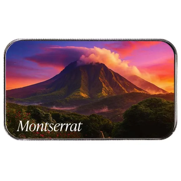 2025 Ec8 Montserrat Volcano 1 Oz Silver Colorized Coin Bar Front