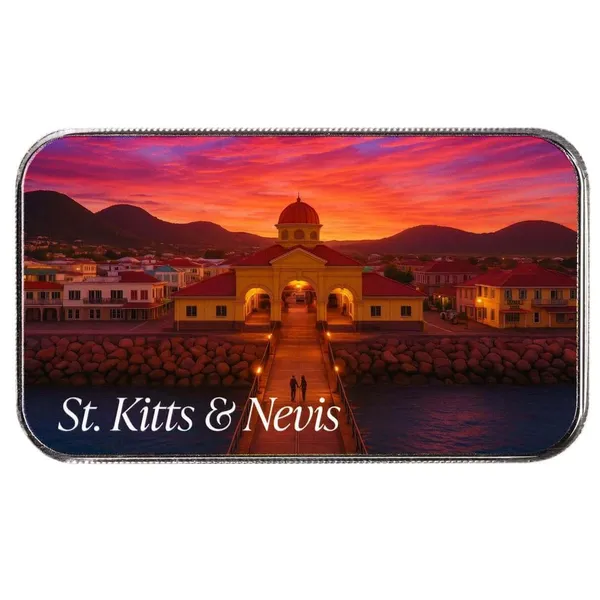 2025 Ec8 St. Kitts Nevis Port Zante 1 Oz Silver Colorized Coin Bar Front
