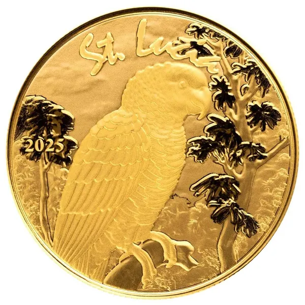 2025 Ec8 St. Lucia African Grey Parrot 1 Oz Gold Coin Obverse