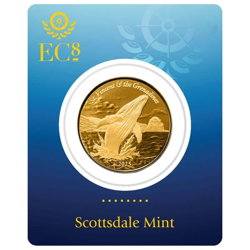 2025 Ec8 St. Vincent The Grenadines Humpback Whale 1 Oz Gold Coin Certilock Front