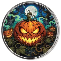 2026 Halloween Jack O’ Lantern 1 Oz Silver Colorized Round