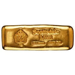 Scottsdale Cast 100 Gram Gold Bar Secondary Market Front