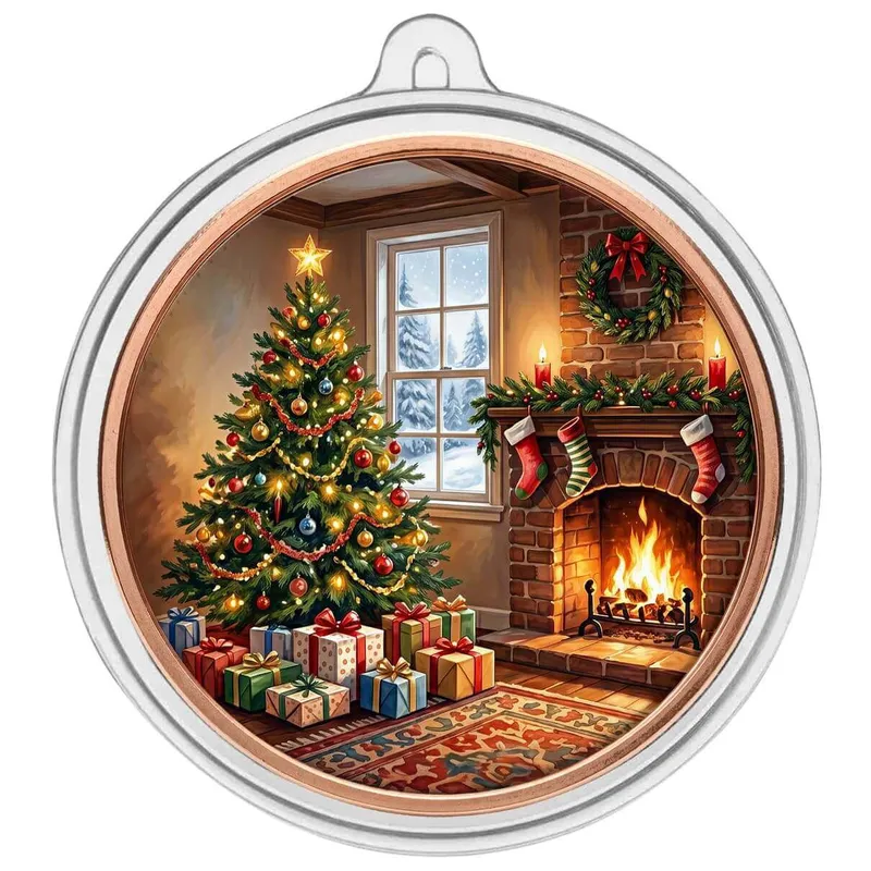 1 Oz Copper Colorized Christmas By The Fireplace Ornament