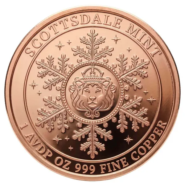 1 Oz Copper Snowflake Round Rev