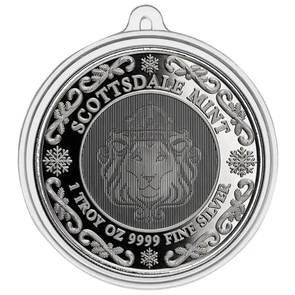 1 Oz Silver Candy Cane Reverse Ornament Round