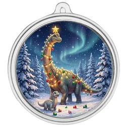 1 Oz Silver Colorized Christmas Dinosaur Northern Lights Ornament