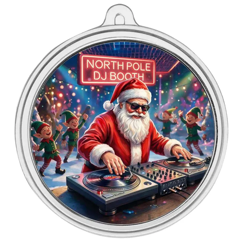 1 Oz Silver Colorized Dj Santa Round Ornament