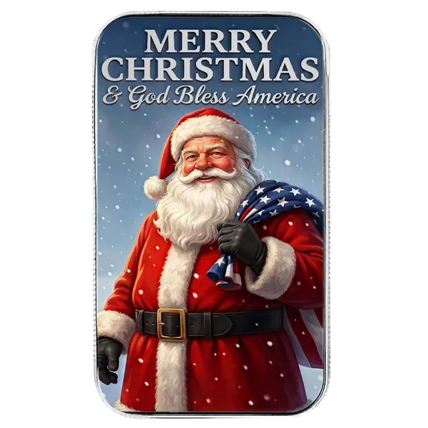 1 Oz Silver Colorized God Bless America Santa Bar
