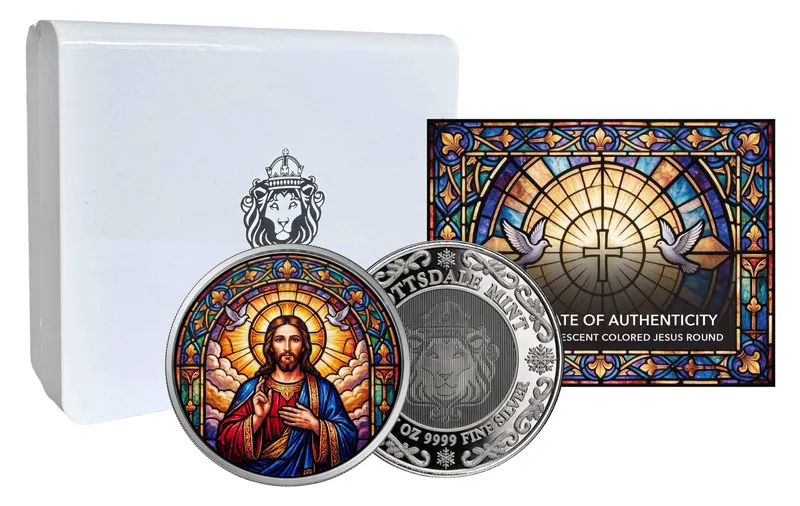 1 Oz Silver Colorized Iridescent Jesus Round Full Set