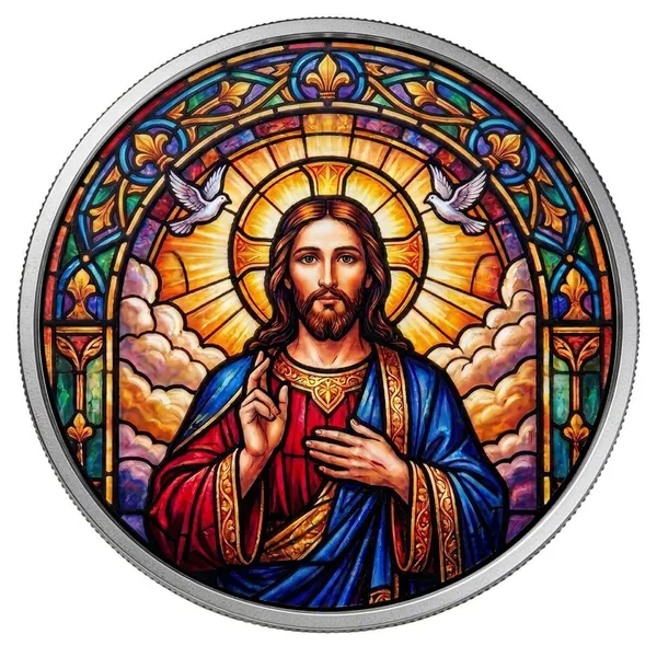 1 Oz Silver Colorized Iridescent Jesus Round