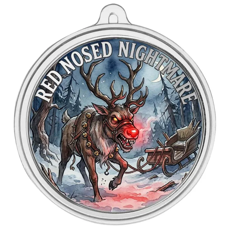 1 Oz Silver Colorized Red Nosed Reindeer Ornament