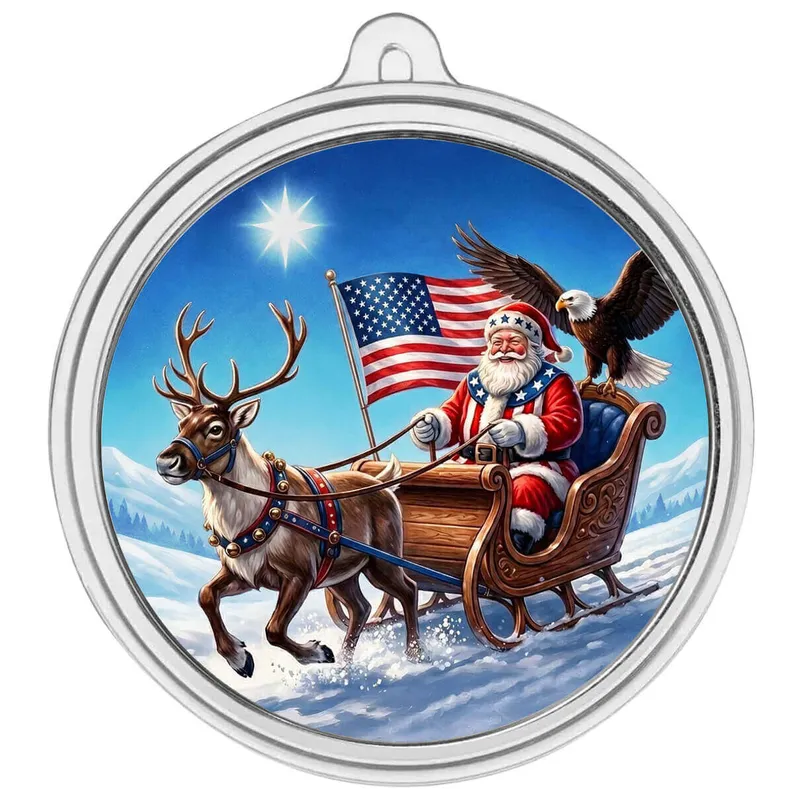 1 Oz Silver Colorized Santas Patriotic Ornament