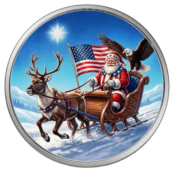 1 Oz Silver Colorized Santas Patriotic Round
