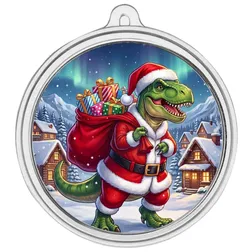 1 Oz Silver Colorized T Rex Santa Ornament
