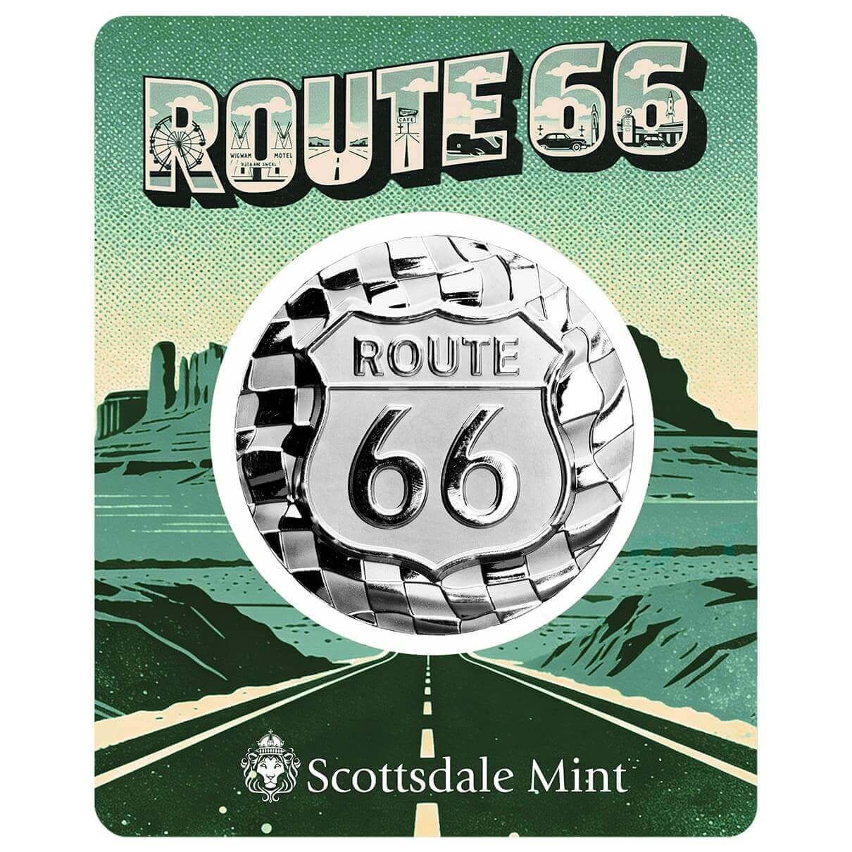 1 oz Silver Route 66 Sign Stacker® Round | Scottsdale Mint