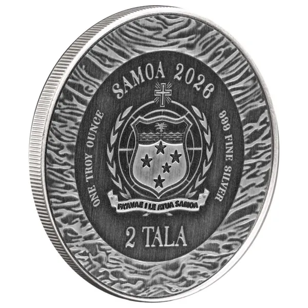 2026 Samoa Mermaid Under The Sea 1 Oz Silver Antiqued Coin Reverse 3 4 View