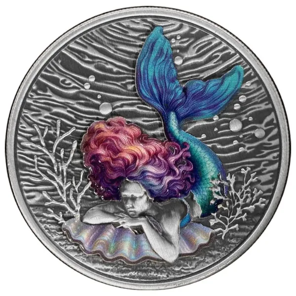 2026 Samoa Mermaid Under The Sea 1 Oz Silver Antiqued Colorized Coin Obverse