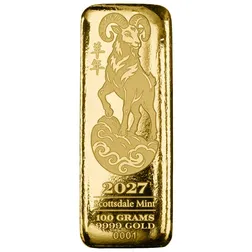 2027 Lunar Goat 100g Gold Bar Front