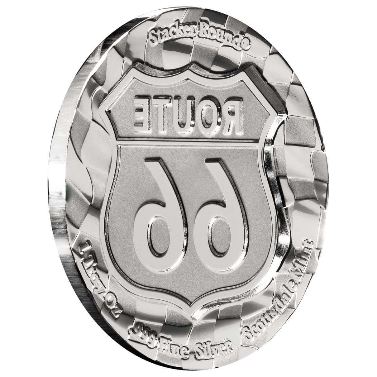 純銀メダル　ルート66 1 oz Silver Route 66 Sign Stacker® Round | Scottsdale Mint