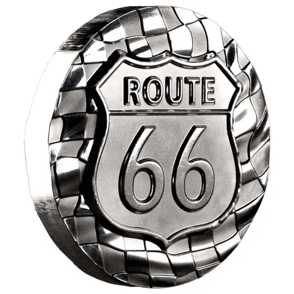 Route 66 Stacker 2 Oz Silver Round Obverse 3 4 View