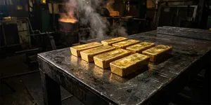 Gold Bars on a steel table