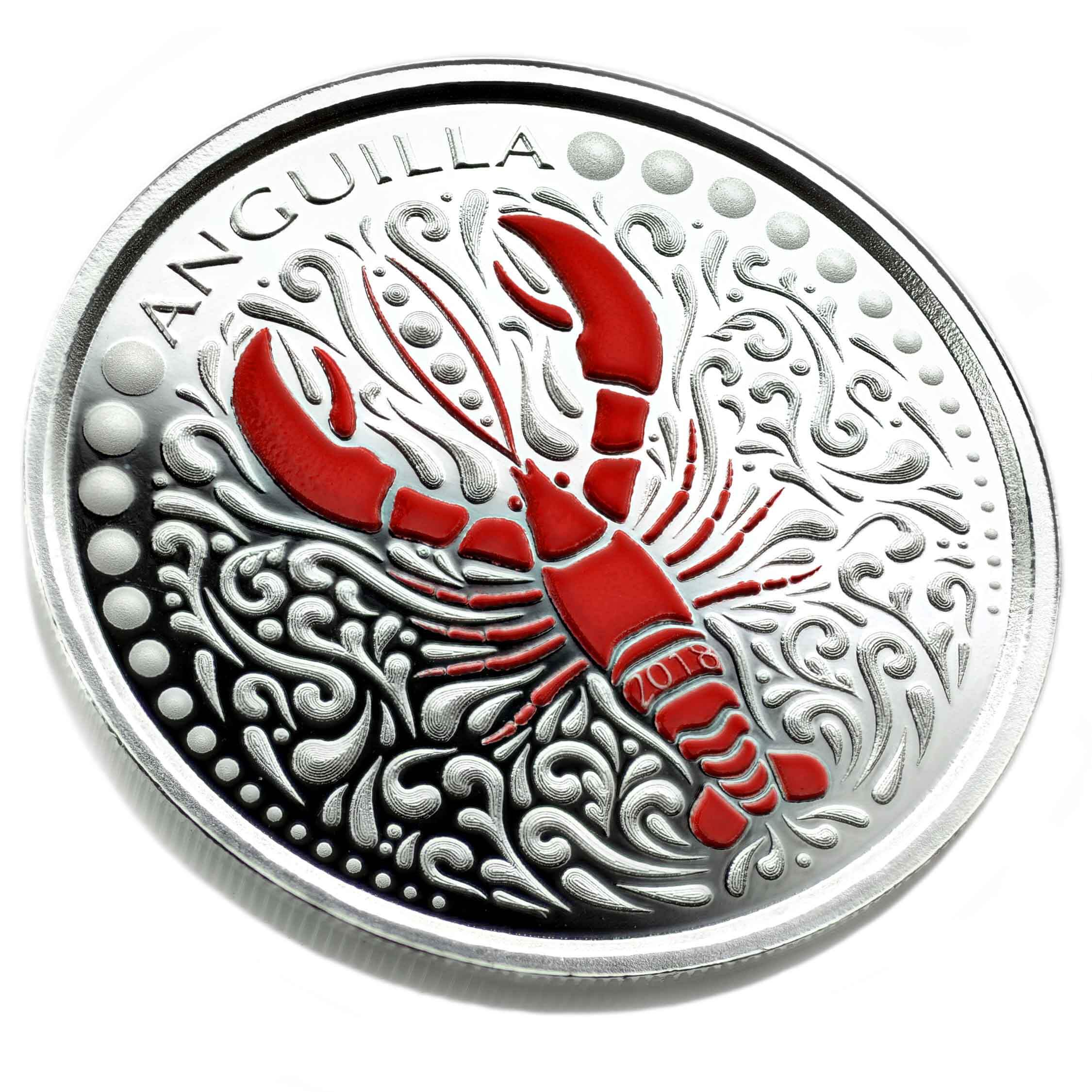 2018 1 oz Anguilla Lobster .999 Silver Coin PROOF Color Coin #A478 