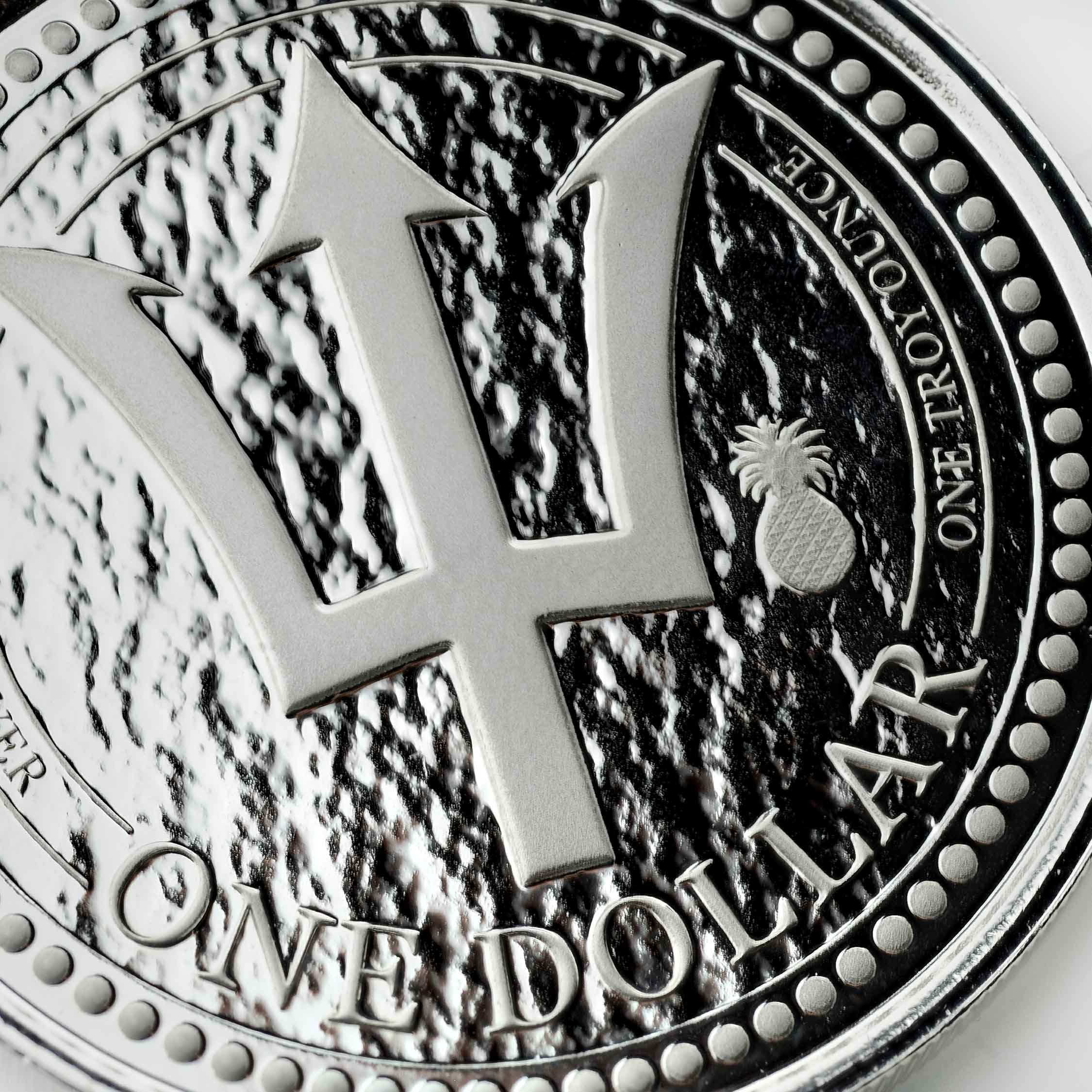Barbados Trident Silver - 1 oz Silver Coin Closeup