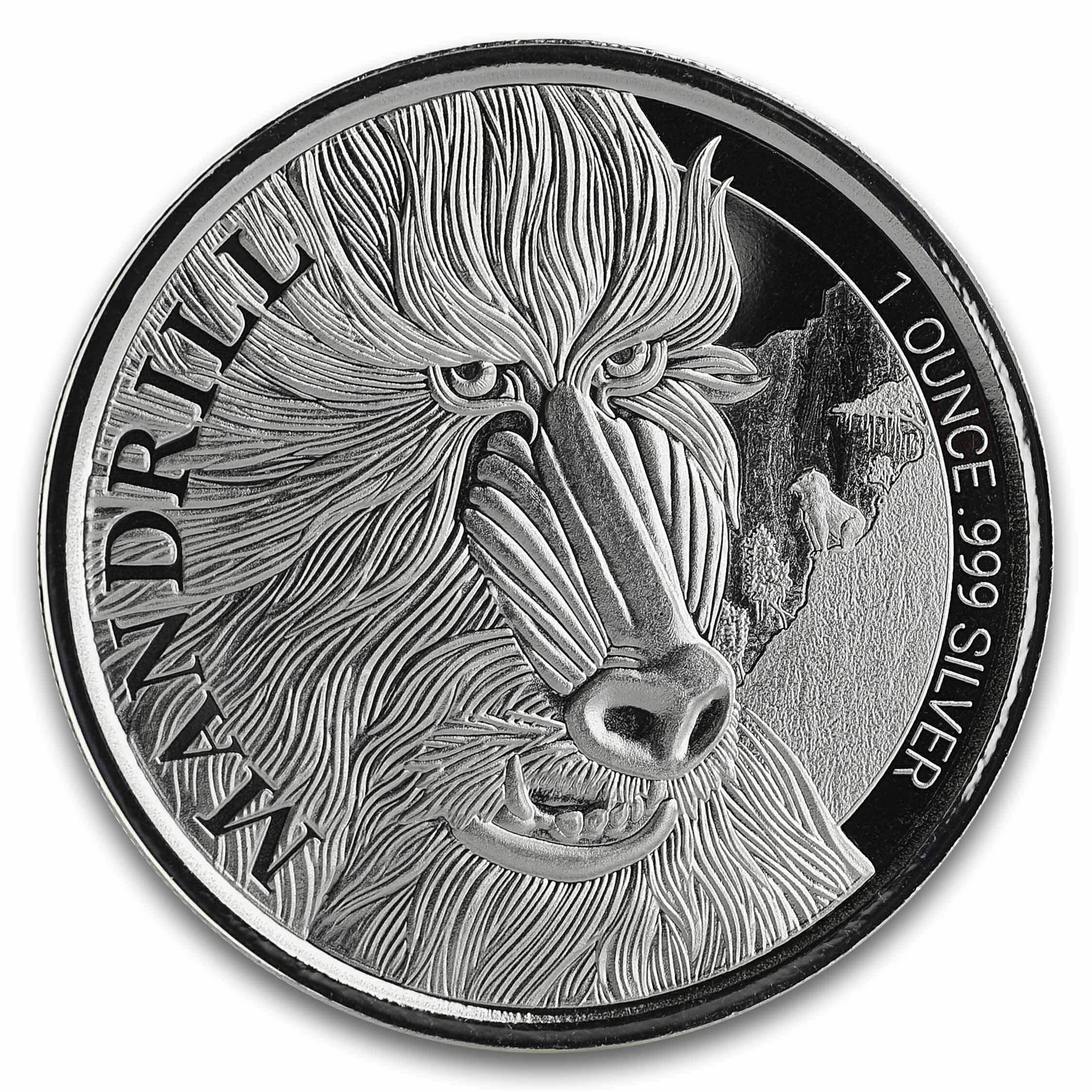 2020 Cameroon Mandrill 1 Oz Silver Coin 500 Francs 999 in Protective Capsule 