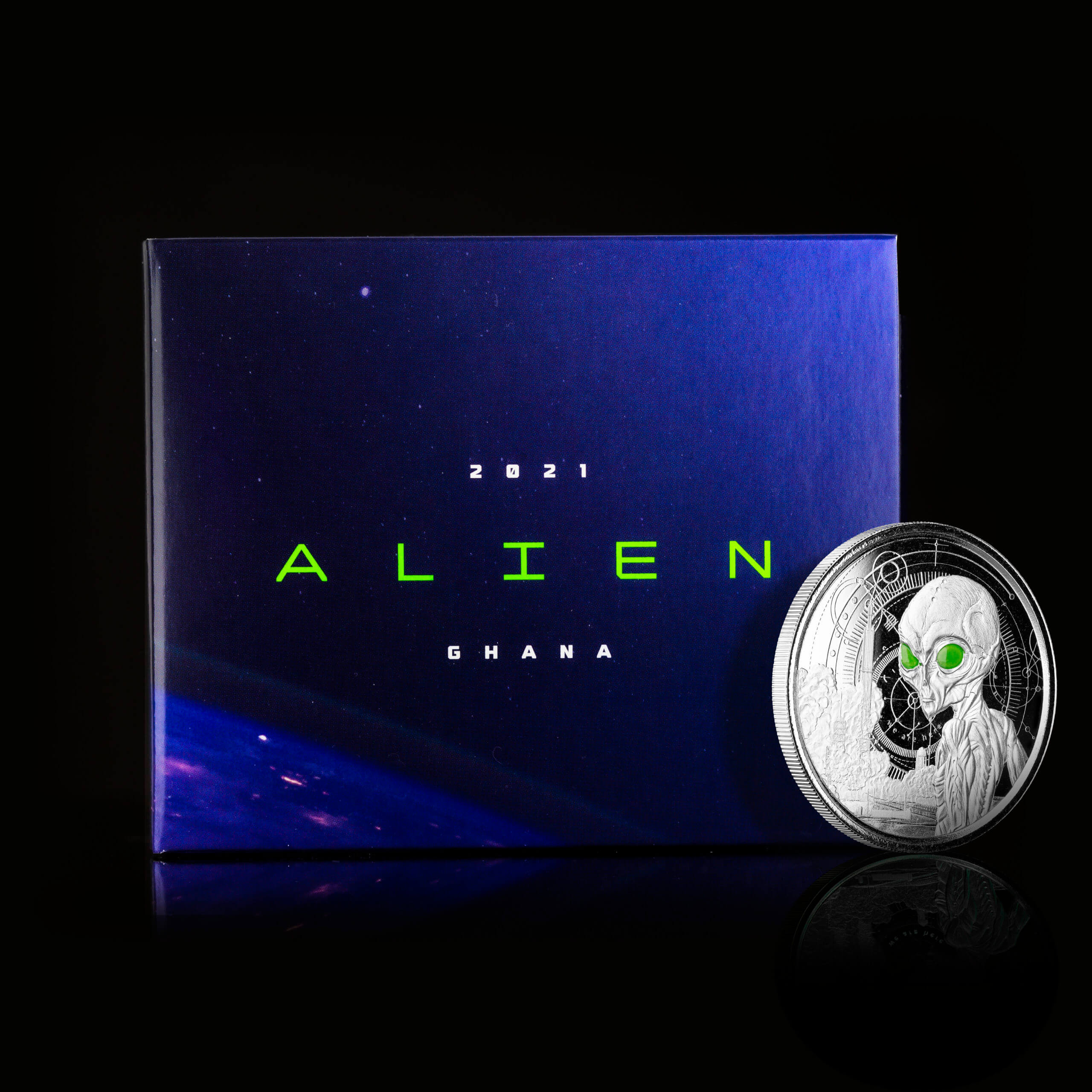 2021 Ghana Alien 1 oz Silver Proof with Color Coin