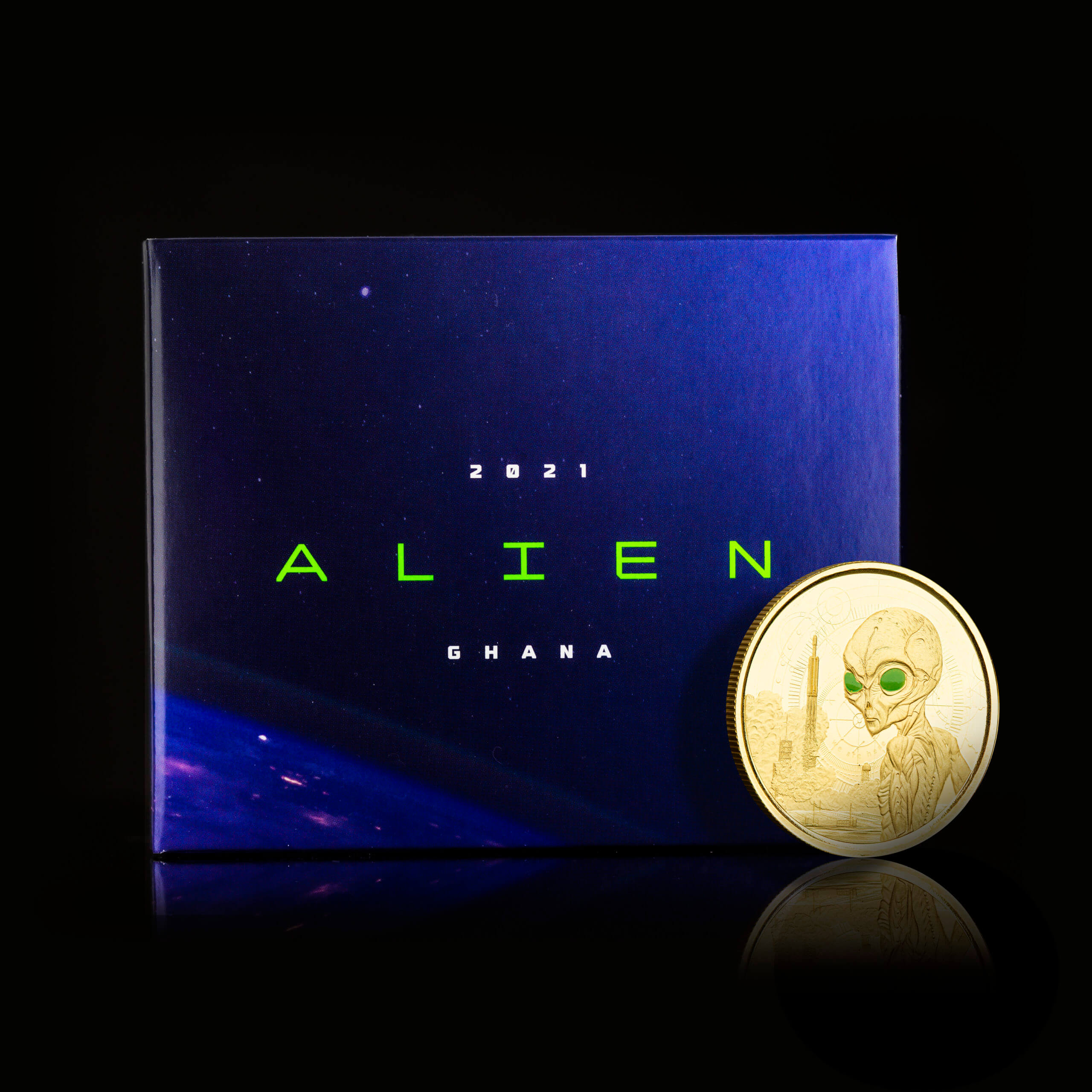 2021 Ghana Alien 1 Oz Silver Black Rhodium With Color Coin