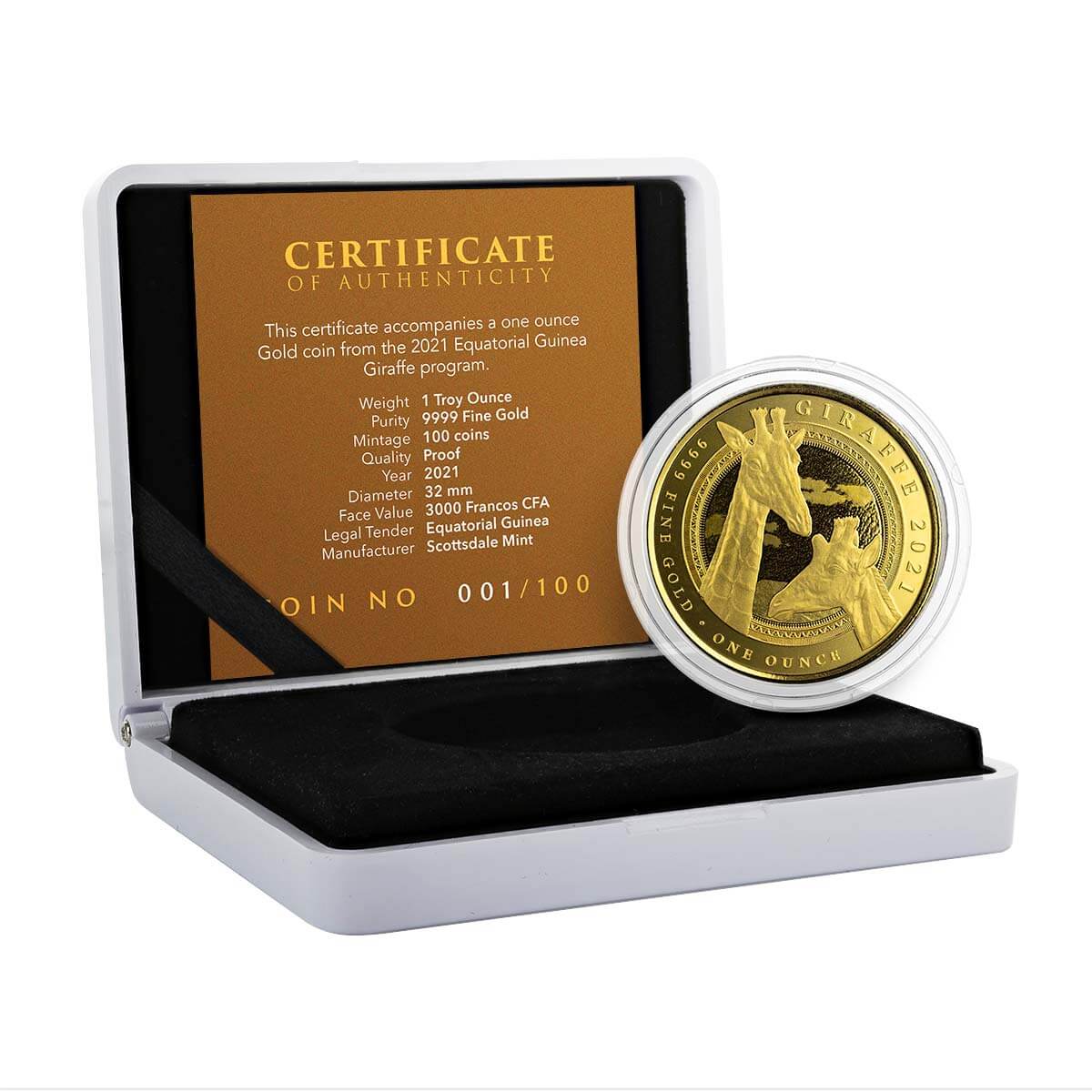 2021 Equatorial Guinea Giraffe 1 oz Gold Coin Display box