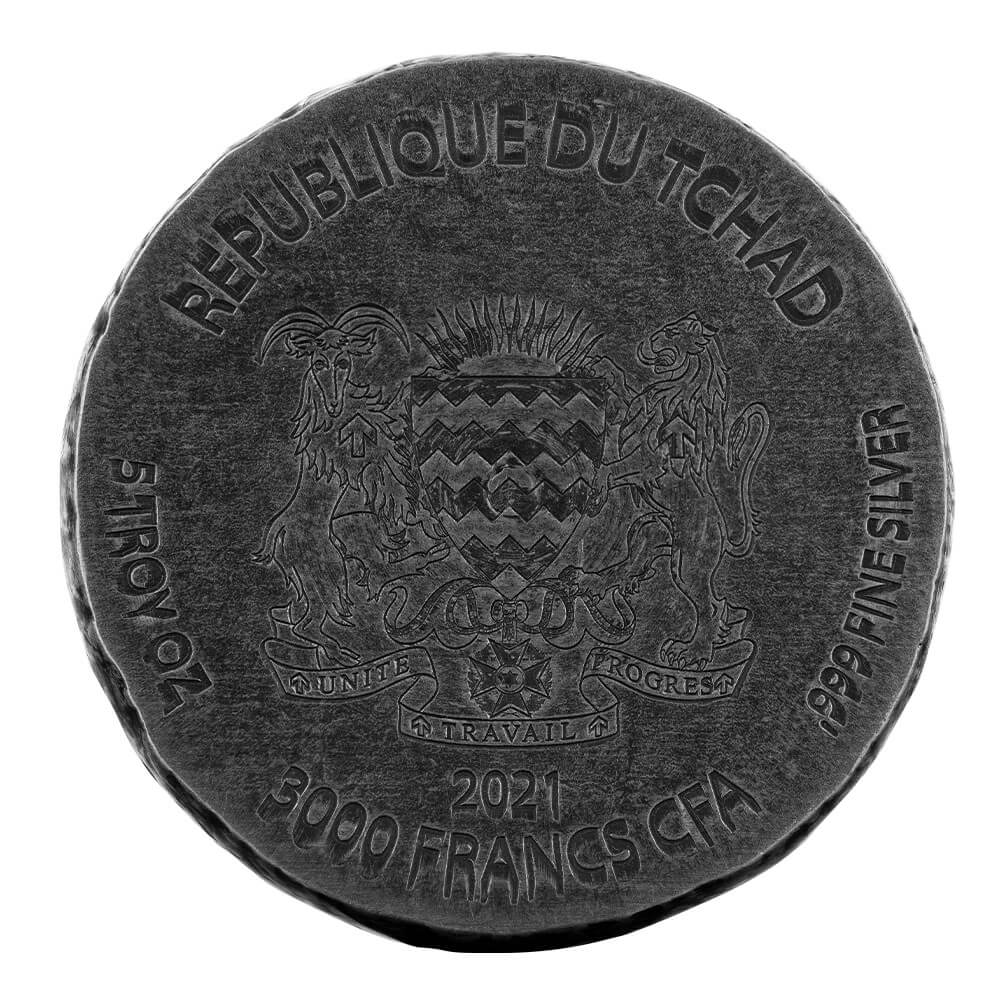 2021 Republic of Chad Egyptian Relic Series Anubis 5 oz Silver Antique Coin
