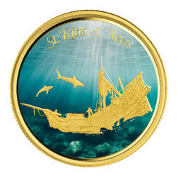 2021 Ec8 St Kitts & Nevis 1 Oz Gold Color Coin Sunken Ship