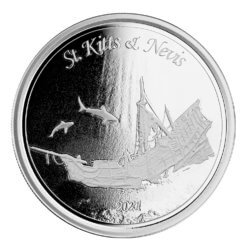 2021 EC8 St Kitts & Nevis 1 Oz Silver Bu Coin Sunken Ship Legal Tender