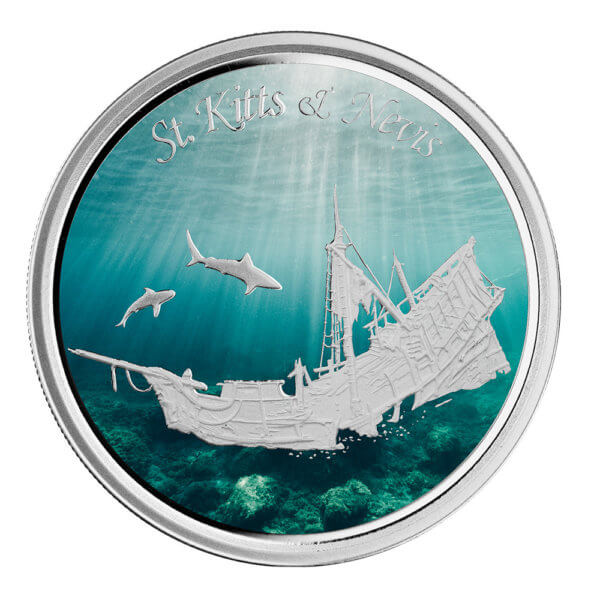2021 Ec8 St Kitts 1 Oz Silver Color Coin Legal Tender Sunken Ship