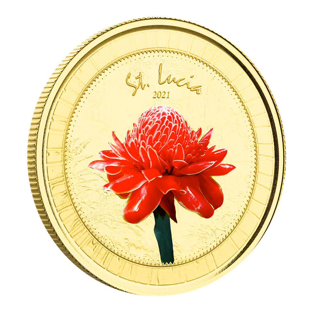 2021 EC8 St Lucia 1 oz Gold Color Coin Legal Tender Flower