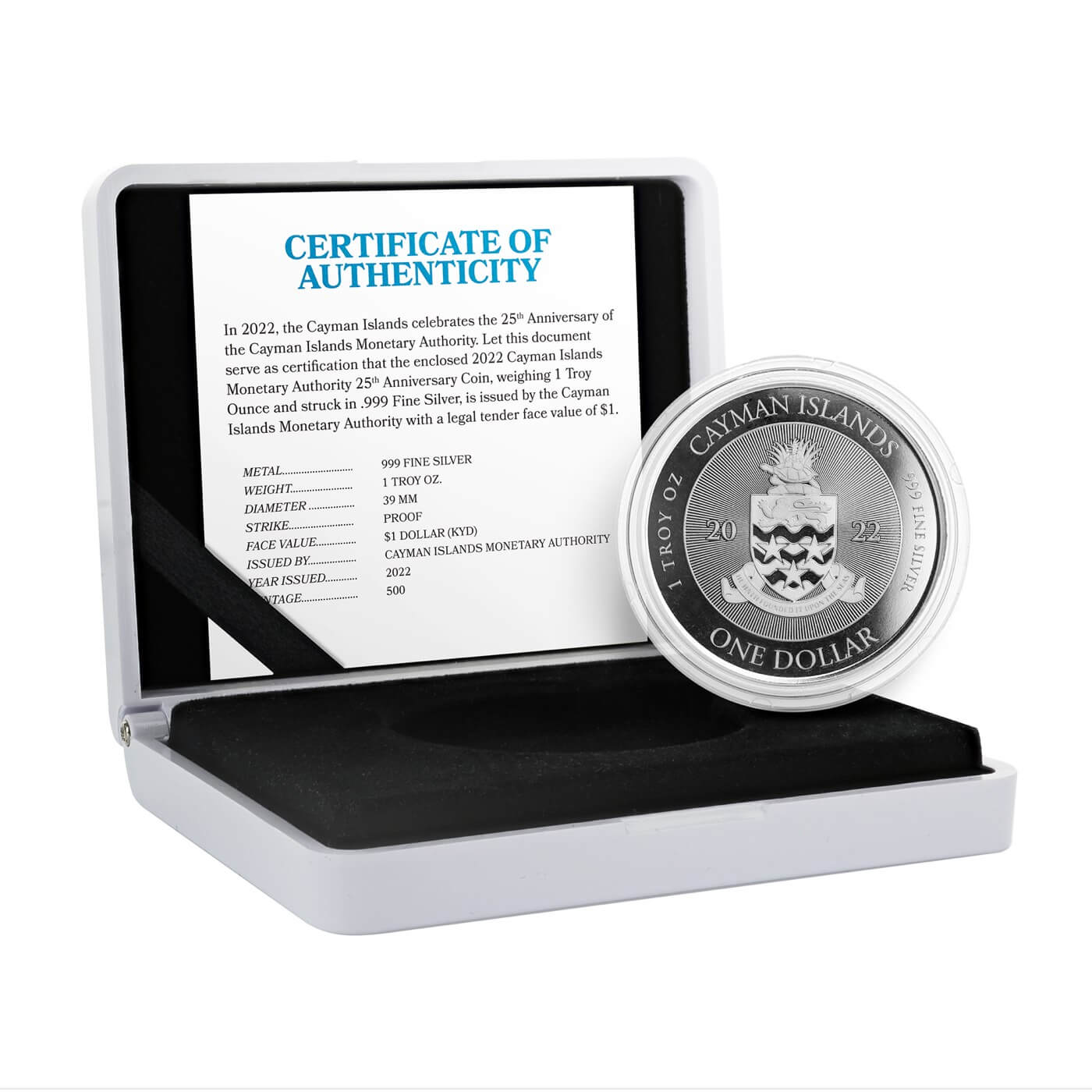 2022 Cayman Islands CIMA 1 Troy oz Silver Coin 25th Anniversary Monetary Authority 03