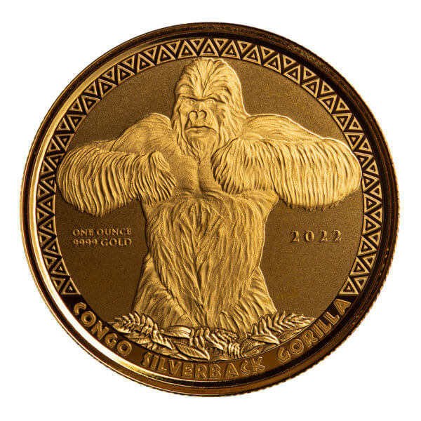 2022 Congo Silverback Gorilla 1 Oz Gold Bu Coin Scottsdale Mint 04