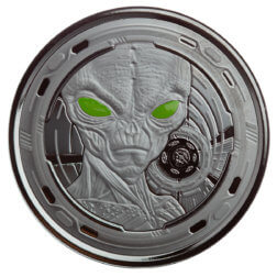 2022 Scottsdale Mint Ghana Alien 1 Oz Silver Plated In Black Rhodium With Color Coin 11