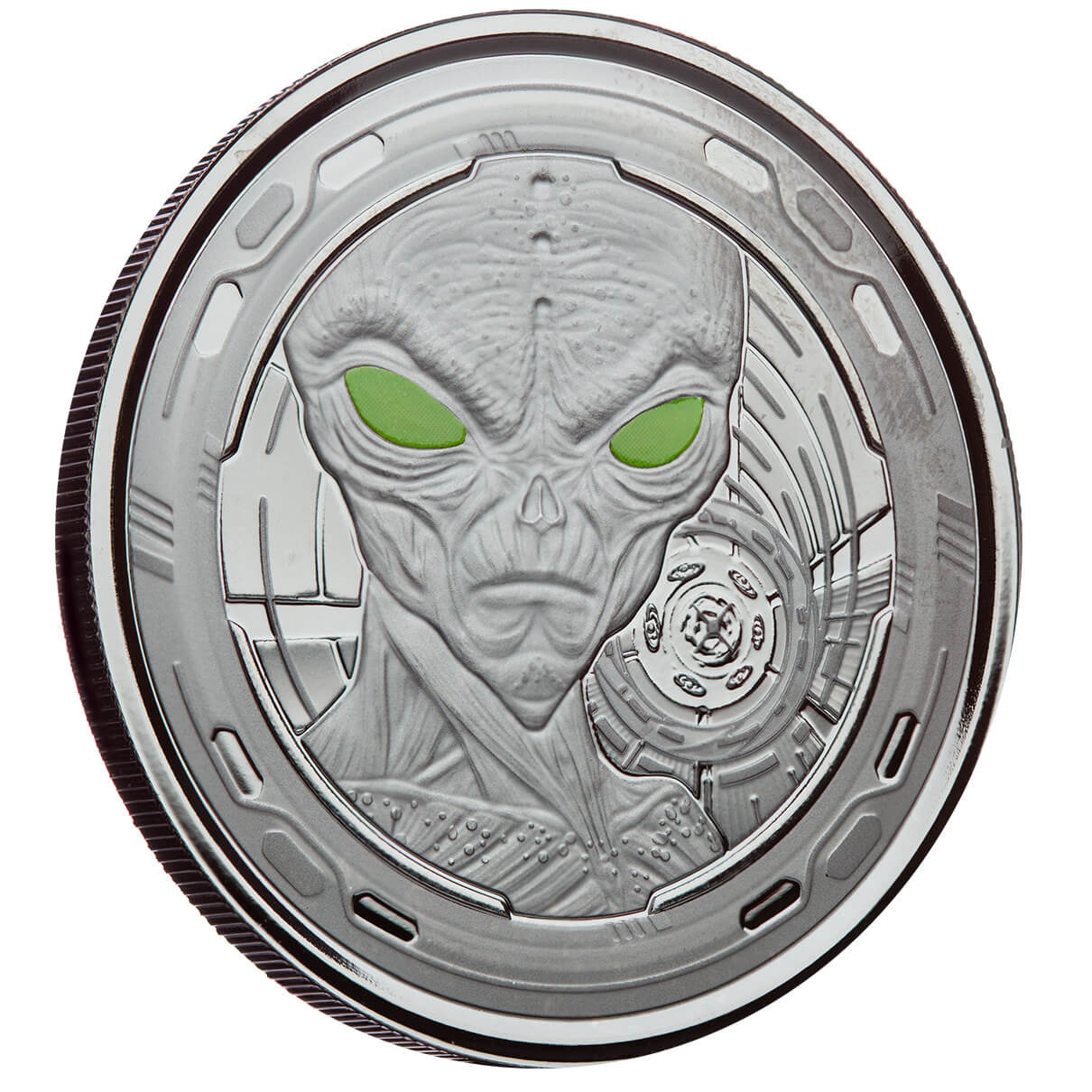 2022 Scottsdale Mint Ghana Alien 1 Oz Silver Plated In Black Rhodium With Color Coin 14