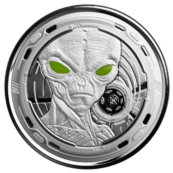 2022 Scottsdale Mint Ghana Alien 1 Oz Silver Proof With Color Coin 12