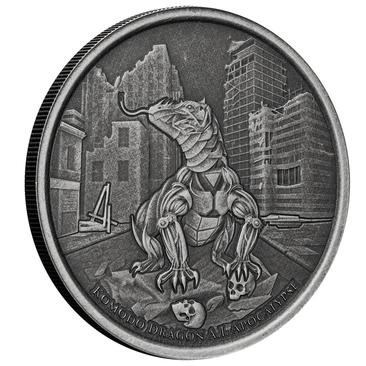 2022 Scottsdale Mint Tokelau Komodo Dragon Ai Apocalypse 1 Oz Silver Antique Coin 01