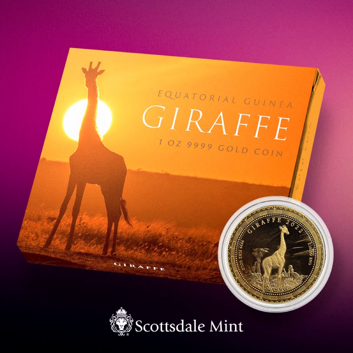 2022 Scottsdale Mint Equatorial Guinea Giraffe 1 Oz 9999 Gold Proof Coin 02
