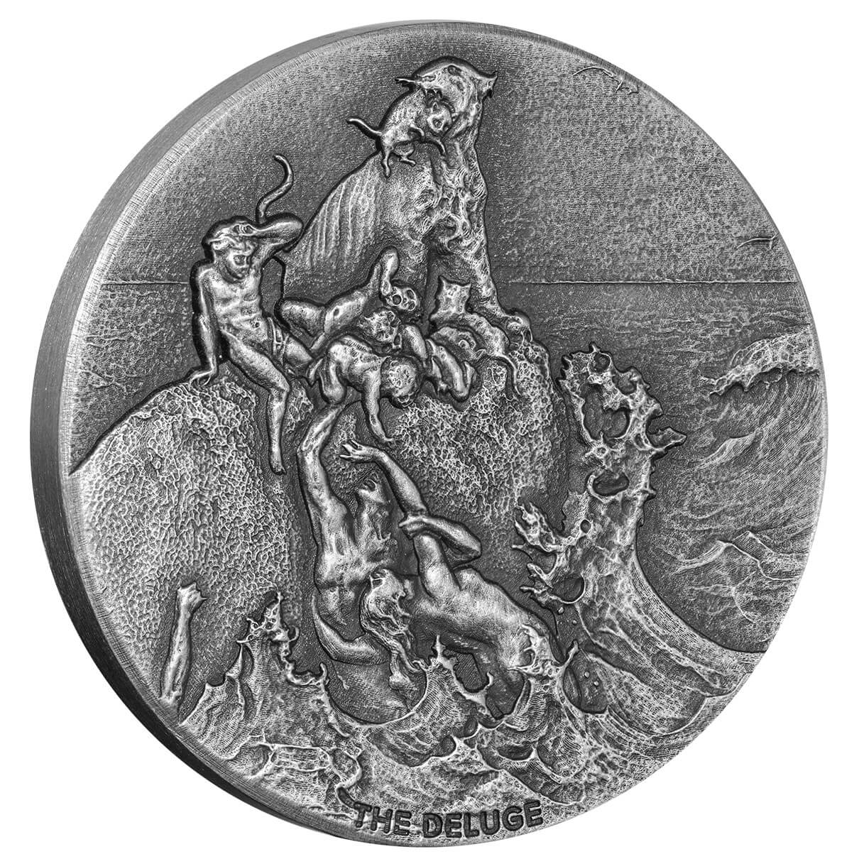 2022 Biblical Seriesthe Deluge 2 Oz Silver Antique Coin Scottsdale Mint 09