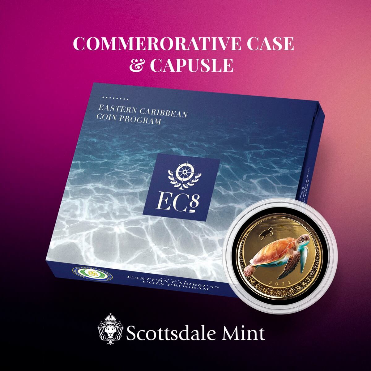 2022 Eastern Caribbean 8 Scottsdale Mint Montserrat Sea Turtle 1 Oz Gold Proof With Color Coin 01