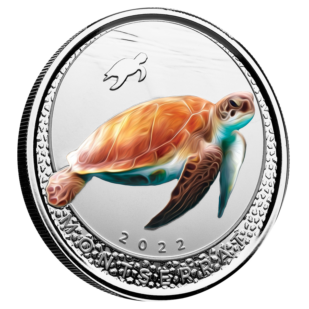 2022 Eastern Caribbean 8 Scottsdale Mint Montserrat Sea Turtle 1 Oz Silver Proof With Color Coin 02